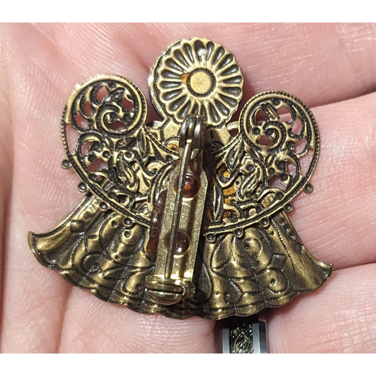 Vintage Red And Gold Ornate Angel Brooch