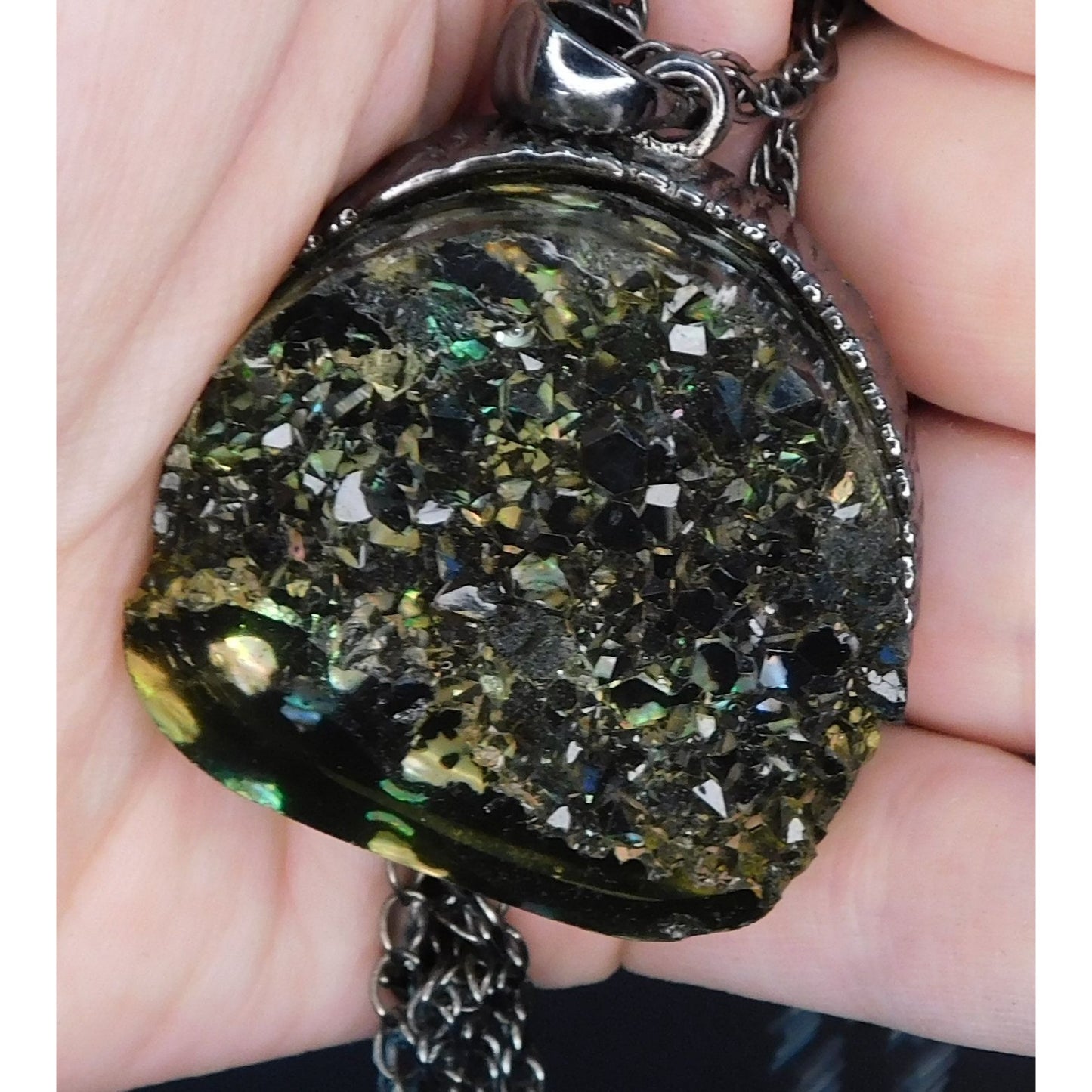 Nature Inspired Large Faux Druzy Pendant Necklace