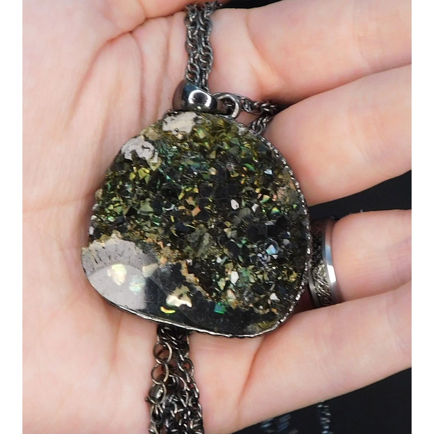 Nature Inspired Large Faux Druzy Pendant Necklace