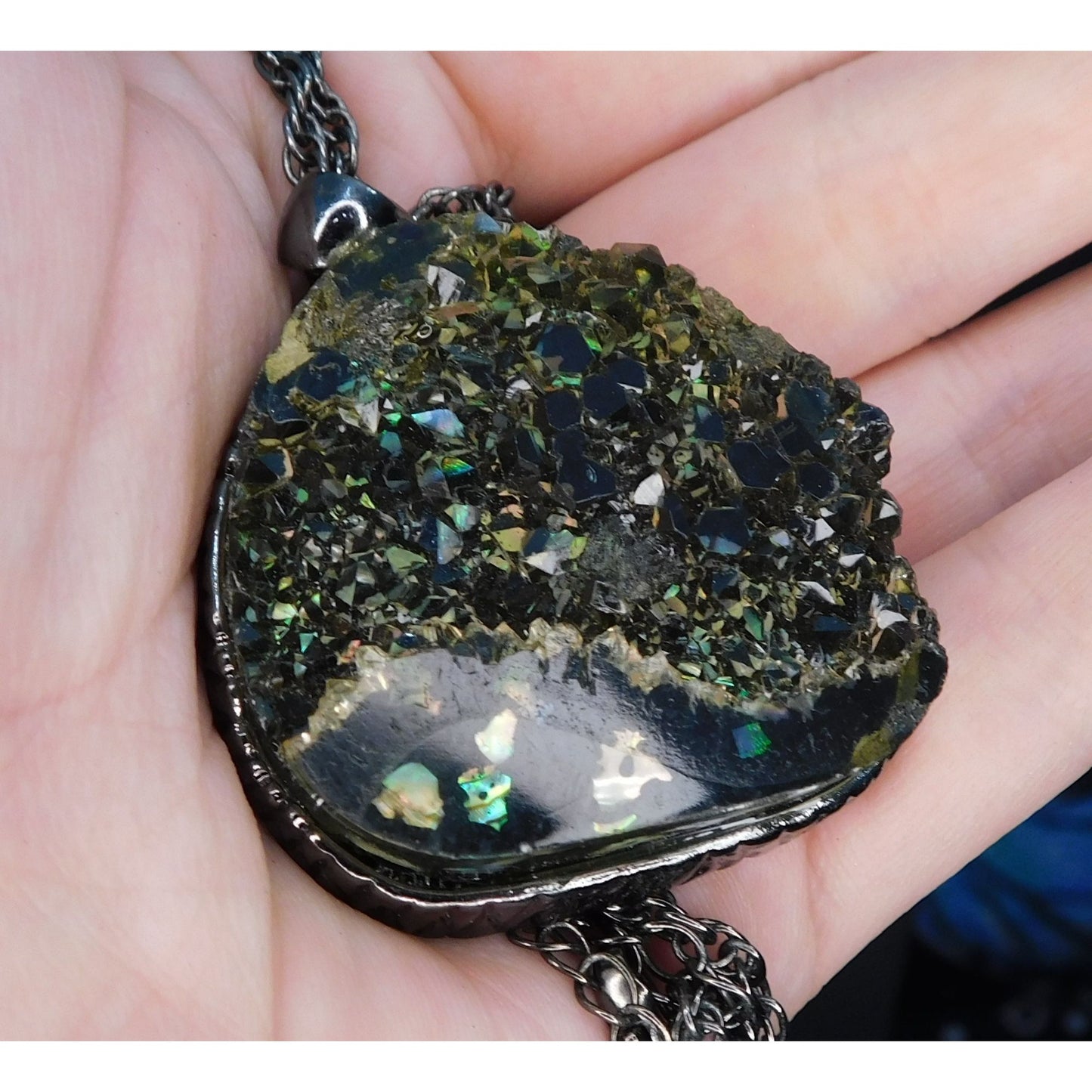 Nature Inspired Large Faux Druzy Pendant Necklace