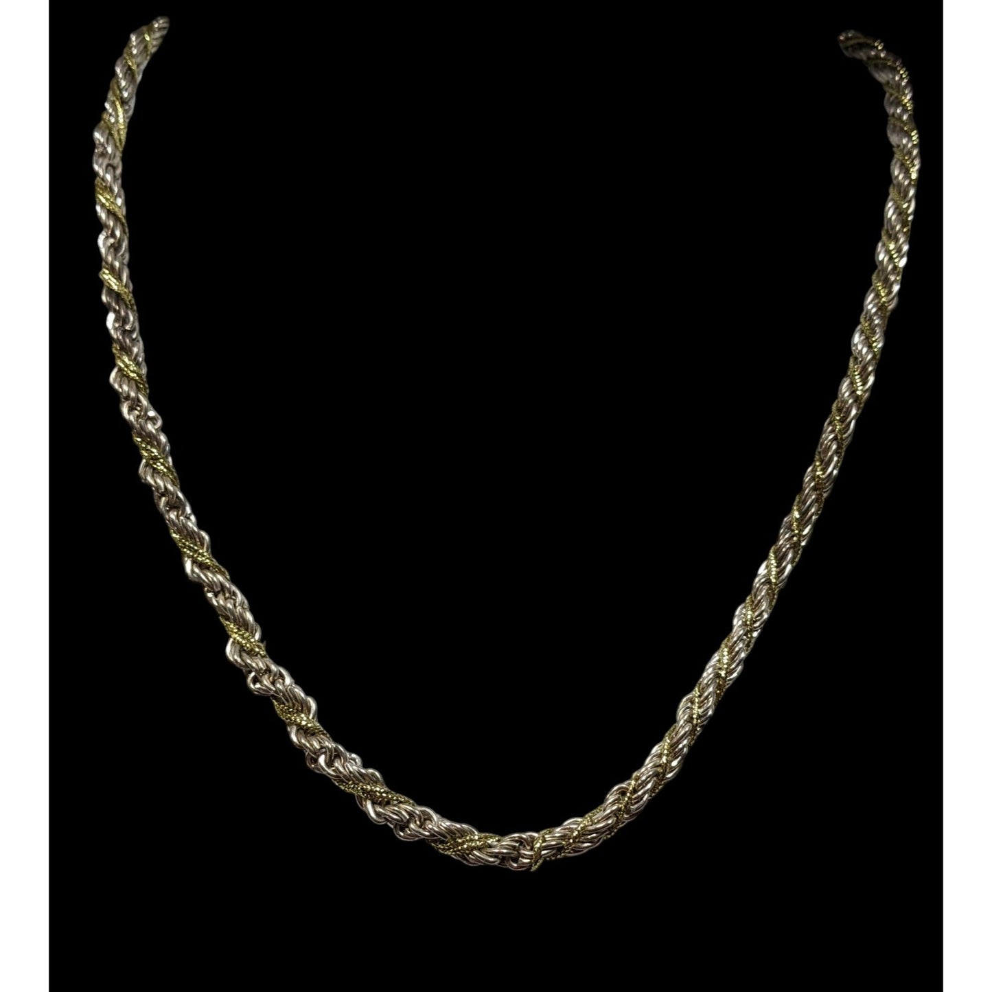 Vintage Twisted Rope Chain Silver And Gold Tone Marked KR
