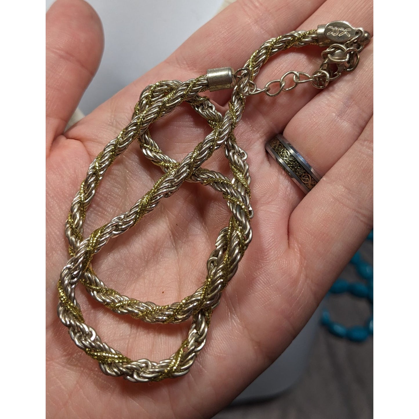 Vintage Twisted Rope Chain Silver And Gold Tone Marked KR