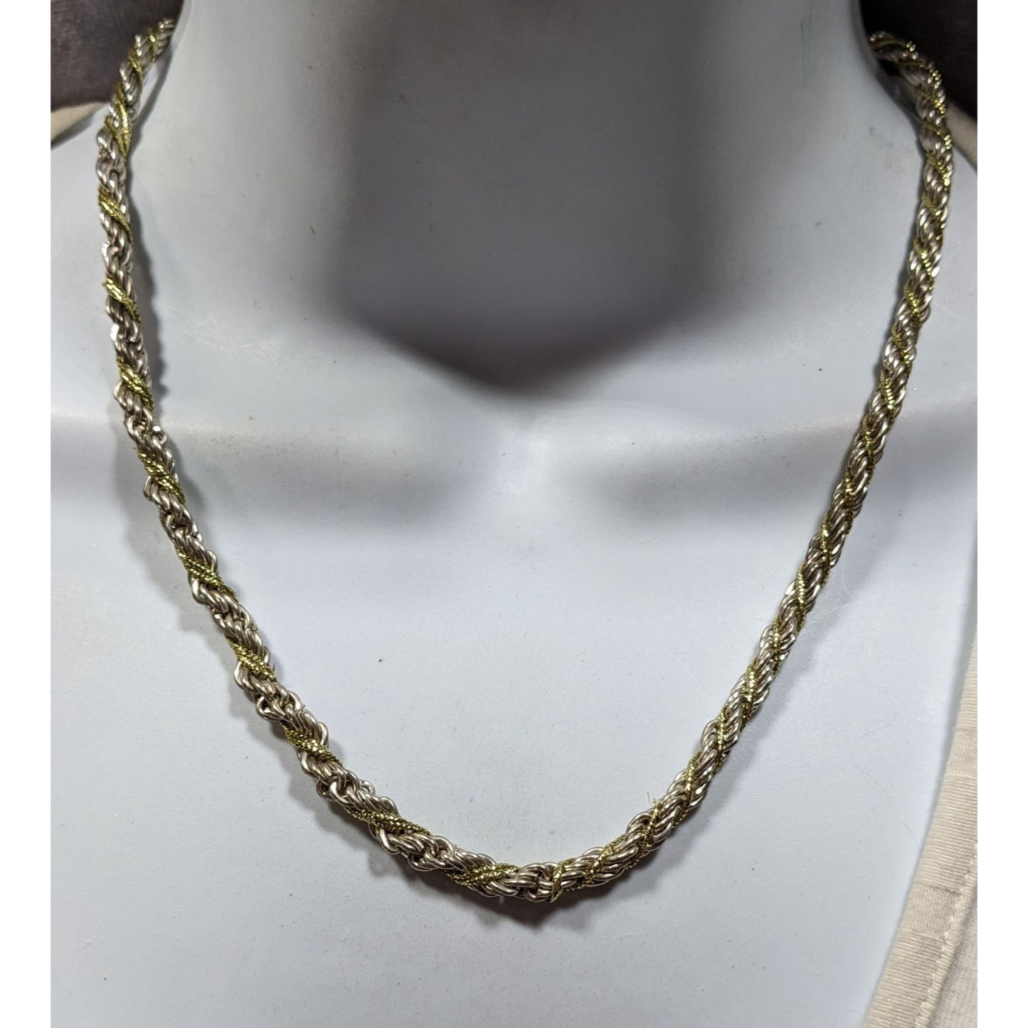 Vintage Twisted Rope Chain Silver And Gold Tone Marked KR
