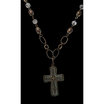 Vintage Multitone Metallic Beaded Cross Necklace