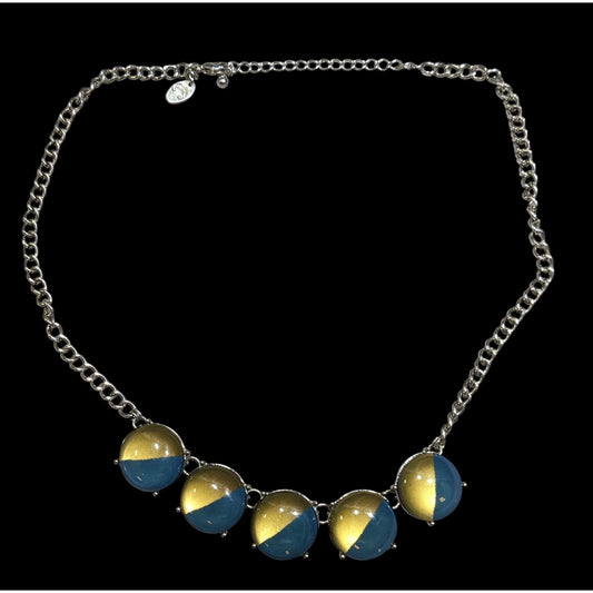 Charming Charlie Blue And Yellow Medallion Fringe Necklace