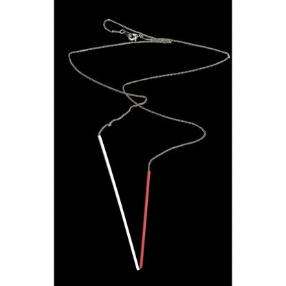 Modern Abstract Red And Silver Tone Asymmetrical Tube On Chain Necklace