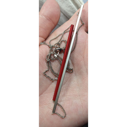 Modern Abstract Red And Silver Tone Asymmetrical Tube On Chain Necklace