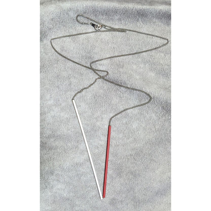 Modern Abstract Red And Silver Tone Asymmetrical Tube On Chain Necklace