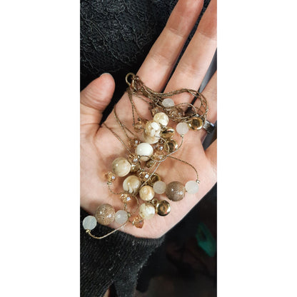 Layered Gold-Tone Beaded Necklace With Natural Stone And Resin Accents