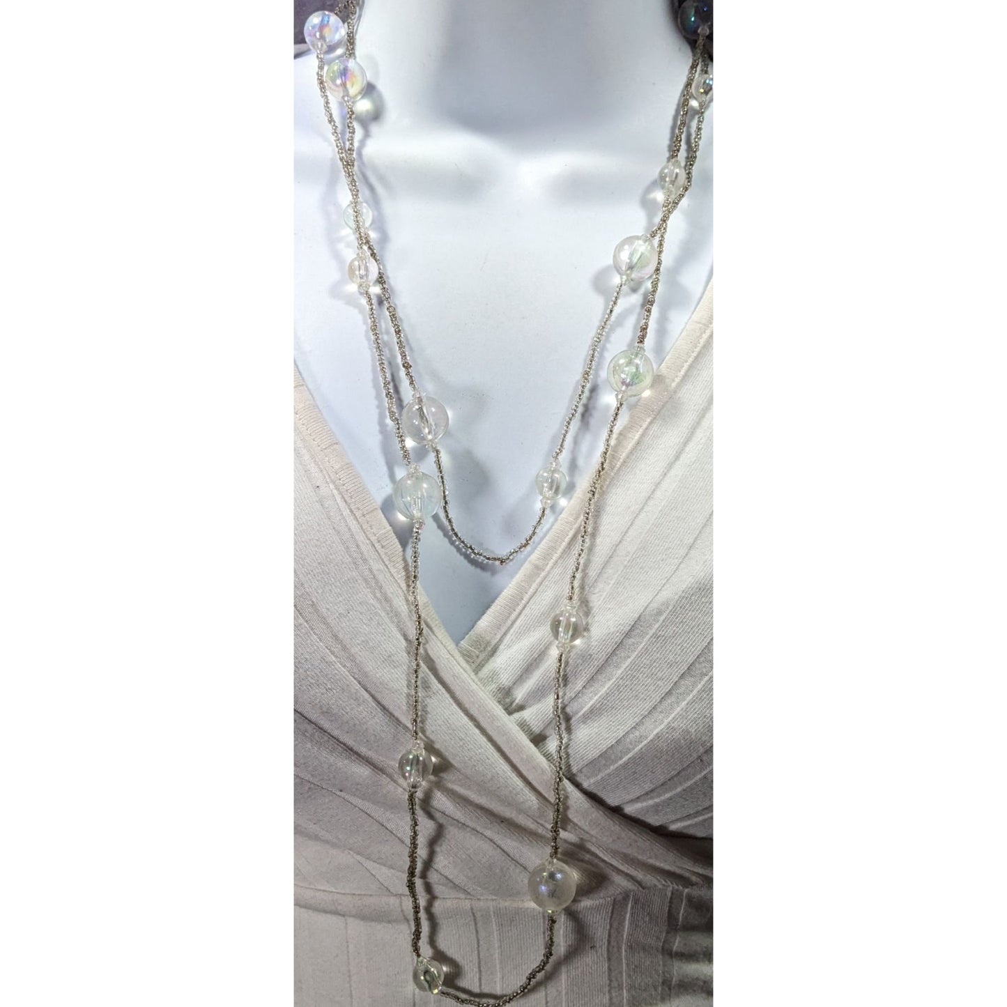 Clear Beaded Aurora Borealis Shimmer Necklace