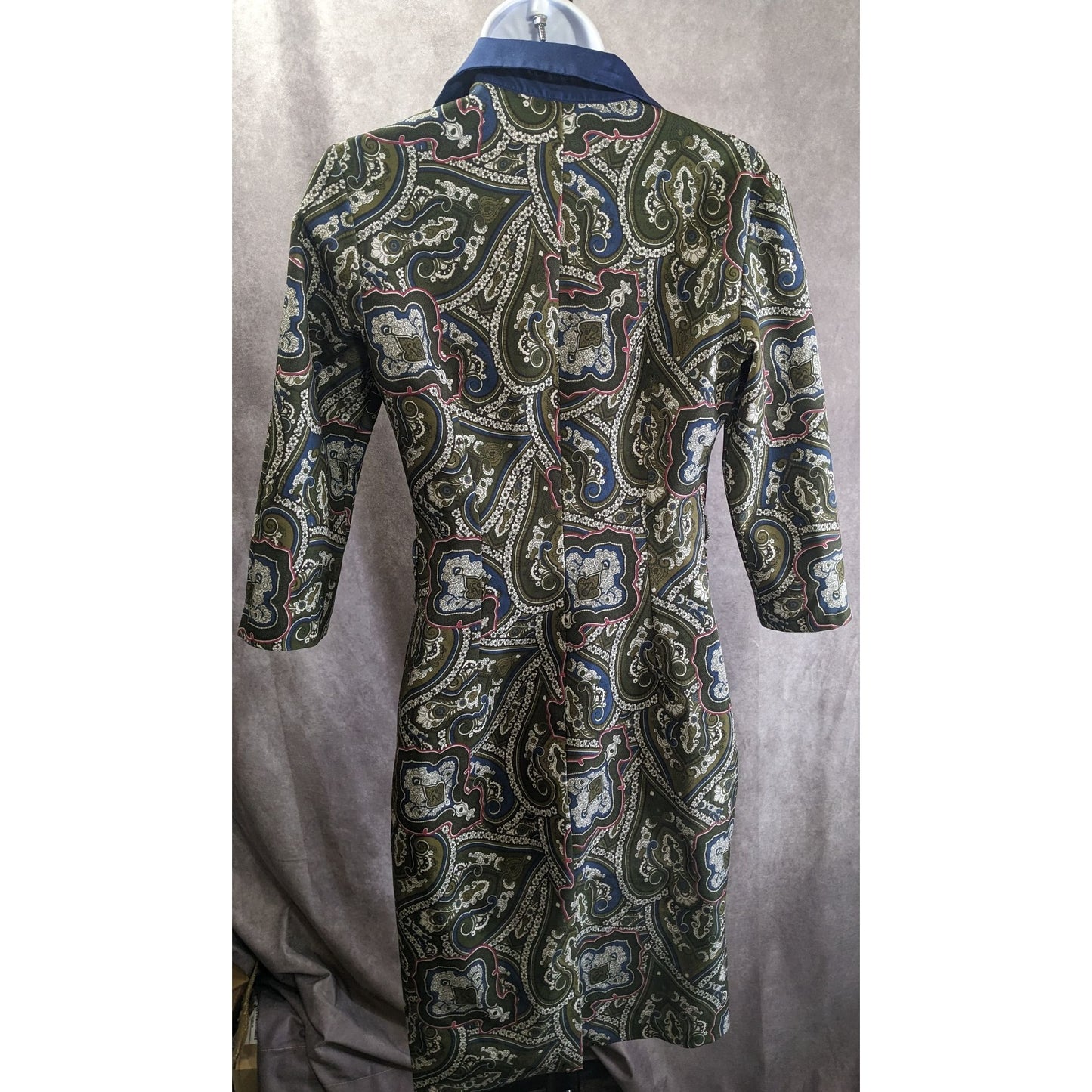 Verom By Memento Paisley Button-Up Collared Dress With 3/4 Sleeves