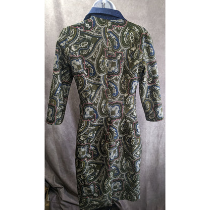 Verom By Memento Paisley Button-Up Collared Dress With 3/4 Sleeves