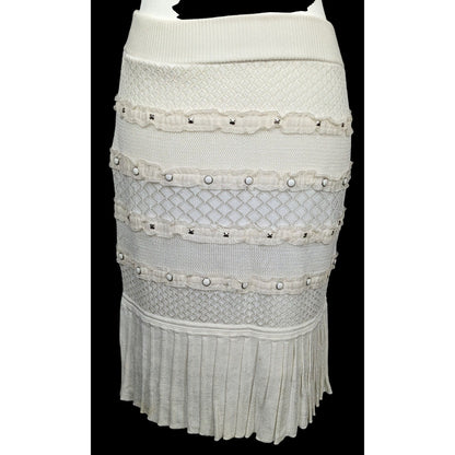 Boho Chic Catherine Malandrino Studded Cream Ruffle Skirt