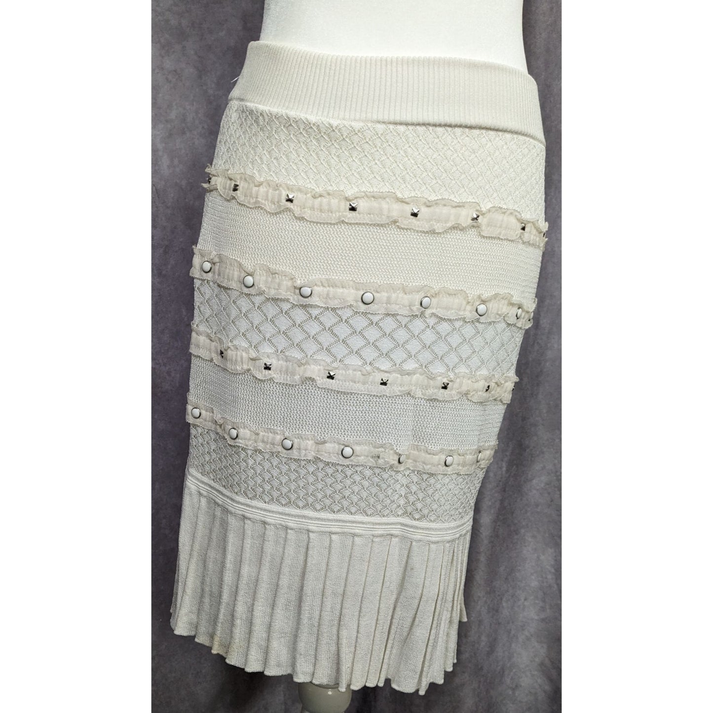 Boho Chic Catherine Malandrino Studded Cream Ruffle Skirt