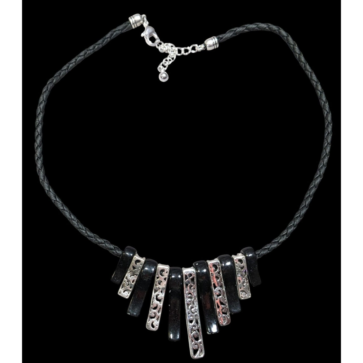 Whimsygoth Floral Filigree Graduated Key Necklace Black And Silver Tone