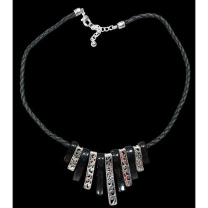 Whimsygoth Floral Filigree Graduated Key Necklace Black And Silver Tone