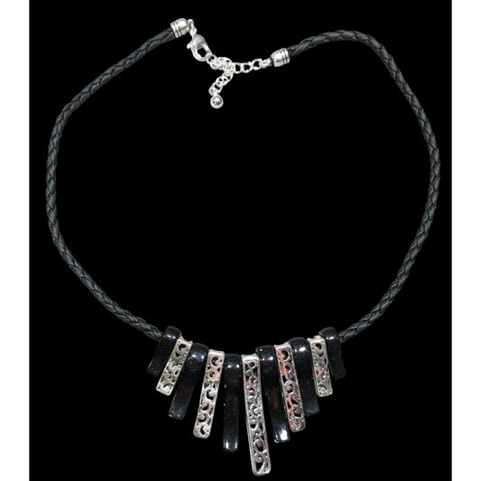 Whimsygoth Floral Filigree Graduated Key Necklace Black And Silver Tone