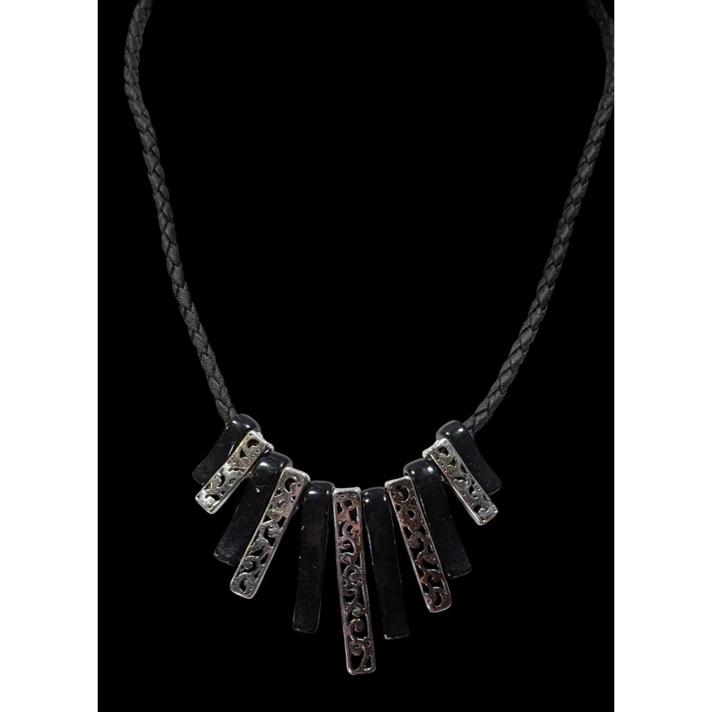 Whimsygoth Floral Filigree Graduated Key Necklace Black And Silver Tone