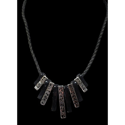 Whimsygoth Floral Filigree Graduated Key Necklace Black And Silver Tone