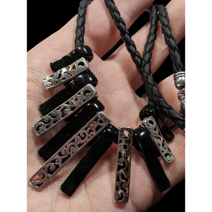 Whimsygoth Floral Filigree Graduated Key Necklace Black And Silver Tone