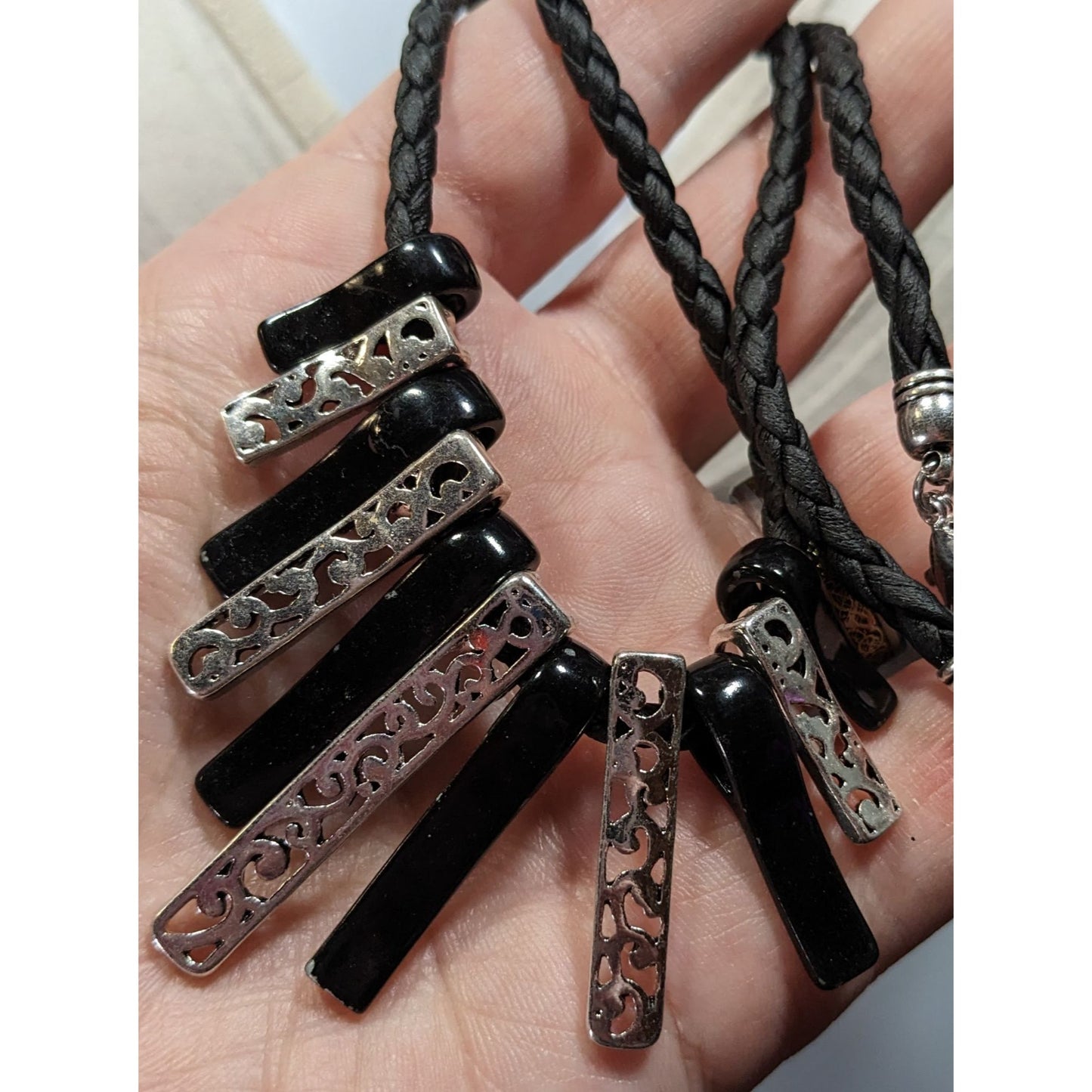 Whimsygoth Floral Filigree Graduated Key Necklace Black And Silver Tone