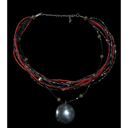 Gothic Black And Red Layered Glass Beaded Necklace