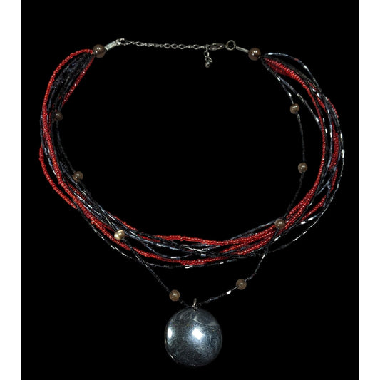 Gothic Black And Red Layered Glass Beaded Necklace
