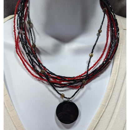 Gothic Black And Red Layered Glass Beaded Necklace