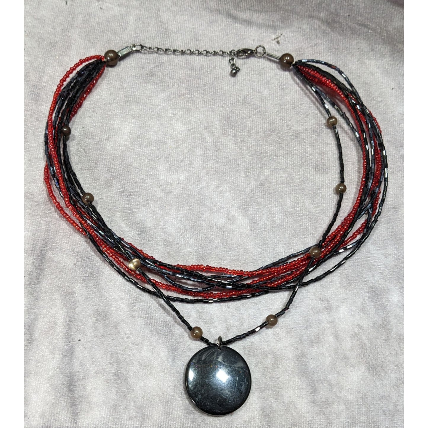 Gothic Black And Red Layered Glass Beaded Necklace