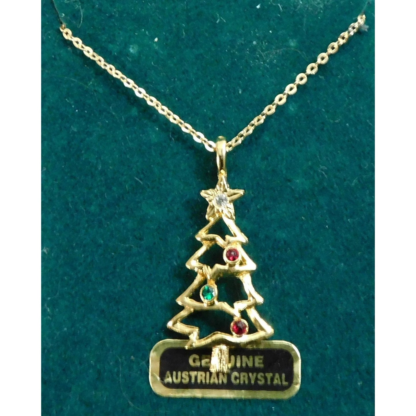 Genuine Austrian Crystal Gold Christmas Tree Necklace