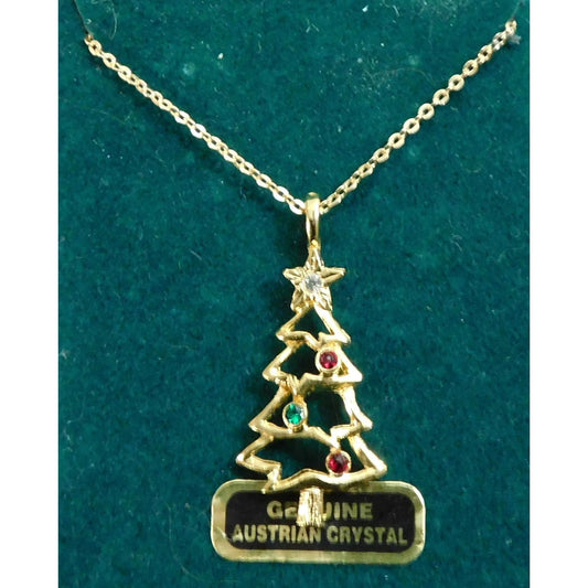 Genuine Austrian Crystal Gold Christmas Tree Necklace