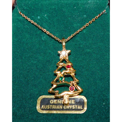 Genuine Austrian Crystal Gold Christmas Tree Necklace