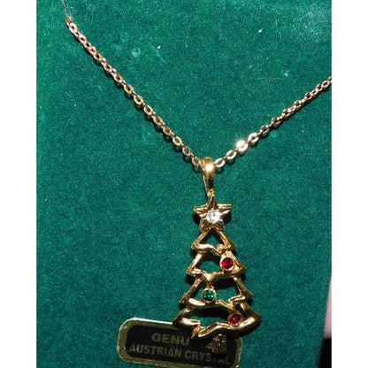 Genuine Austrian Crystal Gold Christmas Tree Necklace