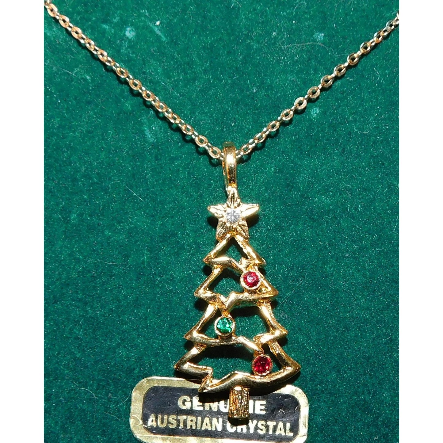 Genuine Austrian Crystal Gold Christmas Tree Necklace