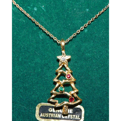 Genuine Austrian Crystal Gold Christmas Tree Necklace