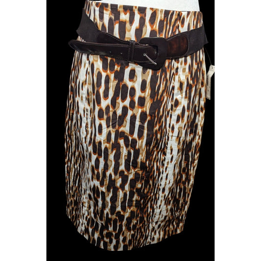 Worthington Brown Abstract Animal Print Knee Length Skirt With Belt