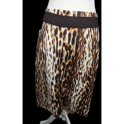 Worthington Brown Abstract Animal Print Knee Length Skirt With Belt
