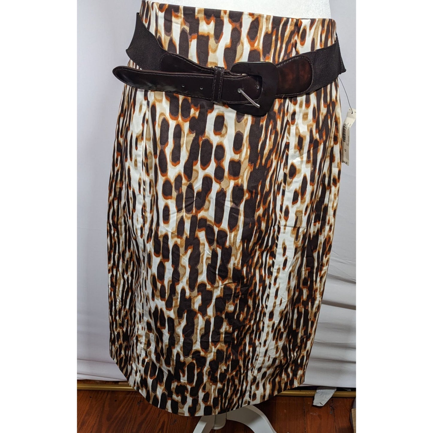 Worthington Brown Abstract Animal Print Knee Length Skirt With Belt
