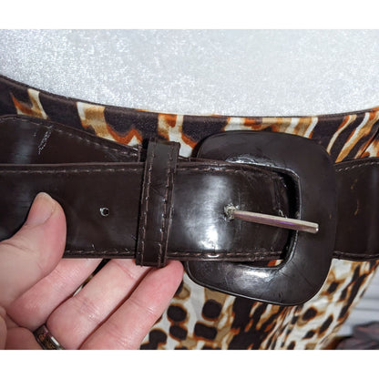 Worthington Brown Abstract Animal Print Knee Length Skirt With Belt