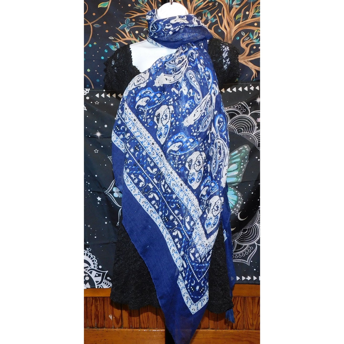 Madden NYC Paisley Scarf Wrap 75x80 Inches Blue & White