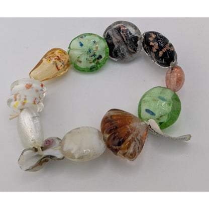 Boho Bauble Stretch Glass Bracelet Multicolor Artisan Lampwork Beaded Statement Jewelry