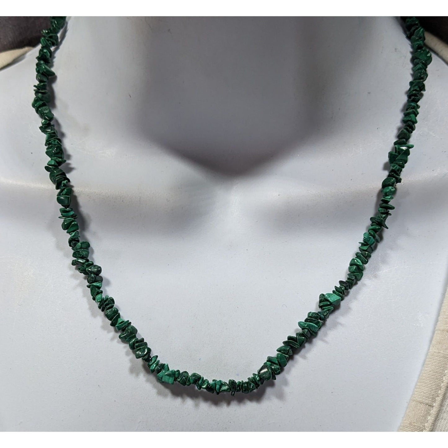 Vintage Handmade Malachite Chip Beaded Necklace