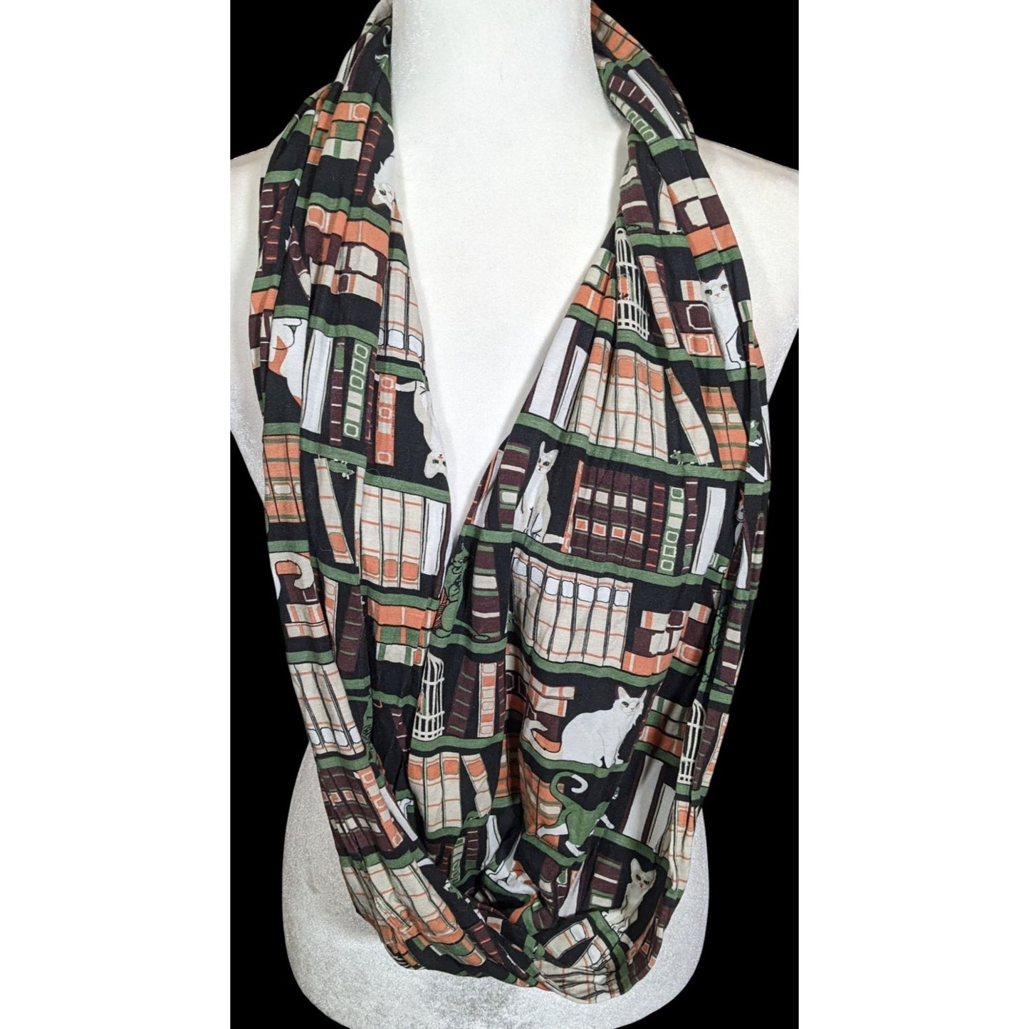 Quirky Cats On Bookshelves Printed Infinity Scarf