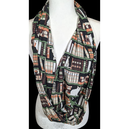 Quirky Cats On Bookshelves Printed Infinity Scarf