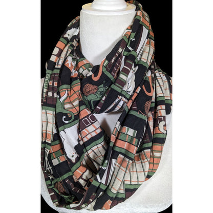 Quirky Cats On Bookshelves Printed Infinity Scarf