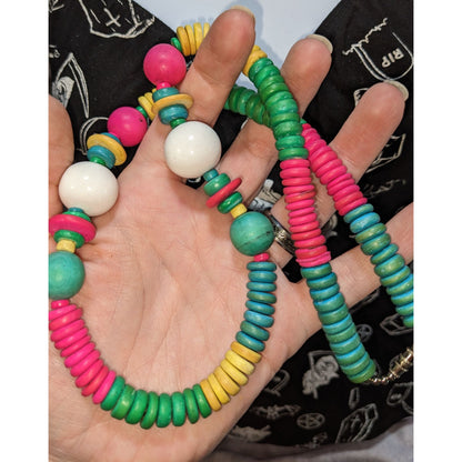 Vintage Rainbow Wood Beaded Necklace