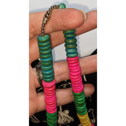 Vintage Rainbow Wood Beaded Necklace