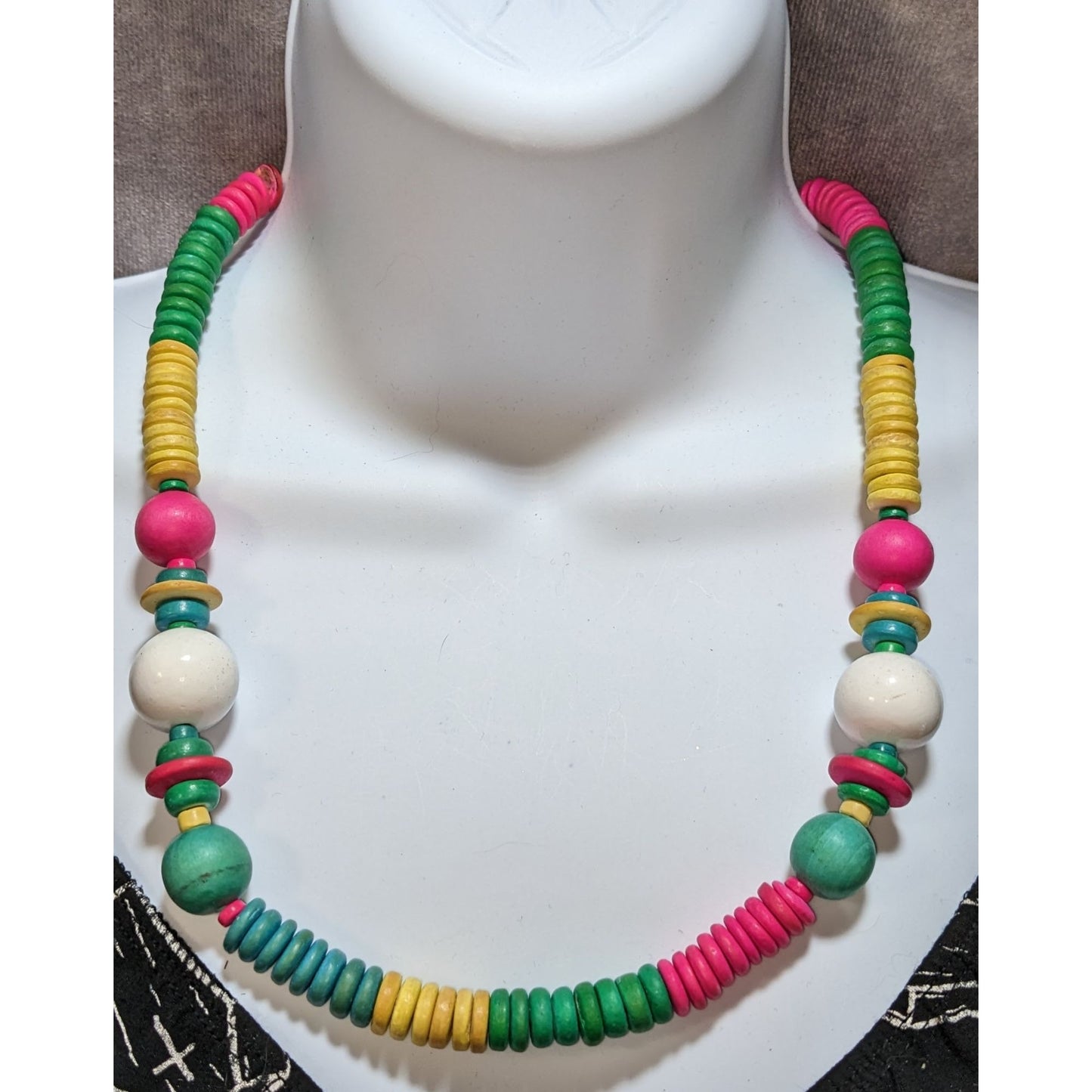 Vintage Rainbow Wood Beaded Necklace