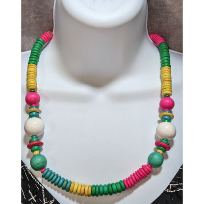 Vintage Rainbow Wood Beaded Necklace
