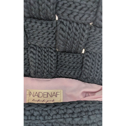 Handmade Black Knit Woven Shoulder Bag With Chain Strap & Magnetic Closure